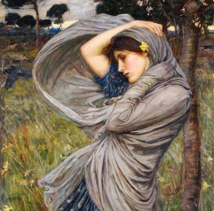 Detail of Boreas by John William Waterhouse, showing a woman with a windblown shawl